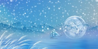蓝色简约唯美冬天雪花水面芦苇水珠水晶球展板背景立冬背景